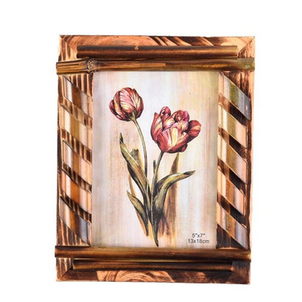 Arpan Handmade Bamboo Diagonal Detail Free Standing Photo Frame