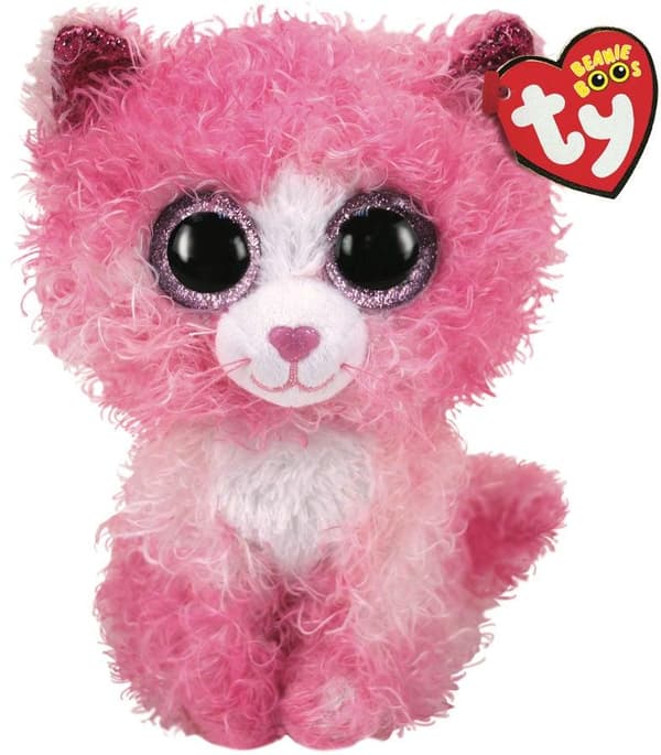 TY Beanie Boos REAGAN Kissa, jolla on vaaleanpunainen kihara turkki reg