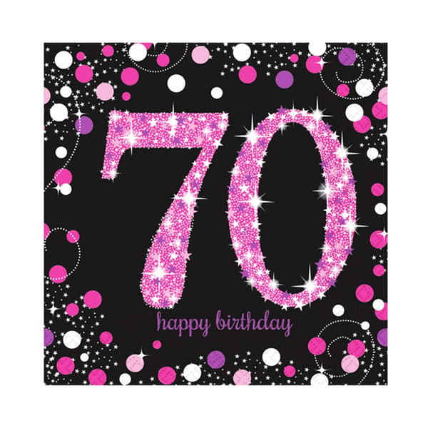 Amscan Sparkling Pink Celebration 70th Birthday Party Servetter (Pack Of 16) Pink One Size