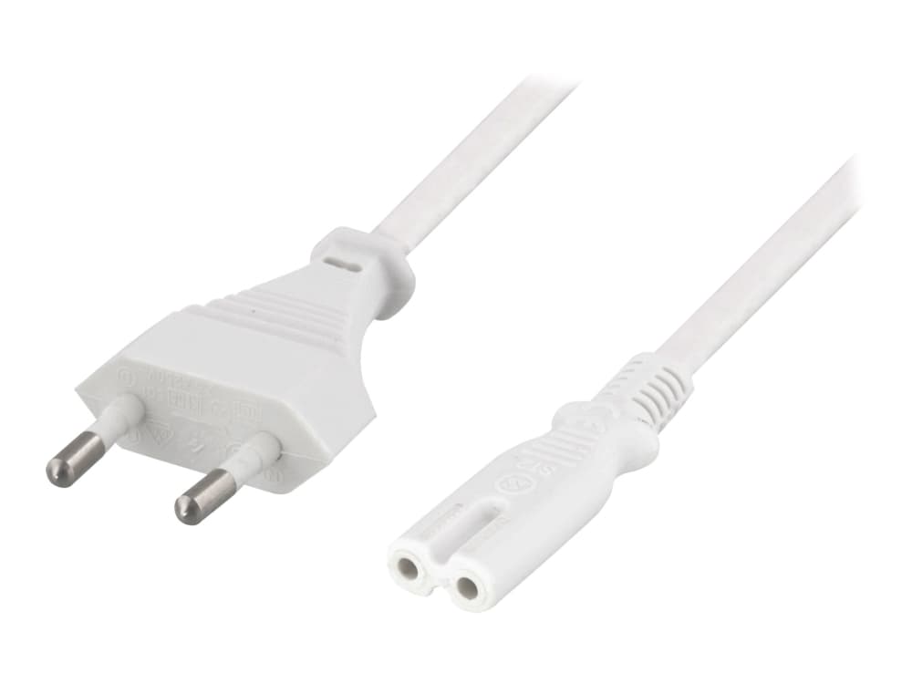 DELTACO DEL-109JM - Strømkabel - Europlug (hann) rett til IEC 60320 C7 rett - AC 250 V - 2.5 A - 3 m - hvit