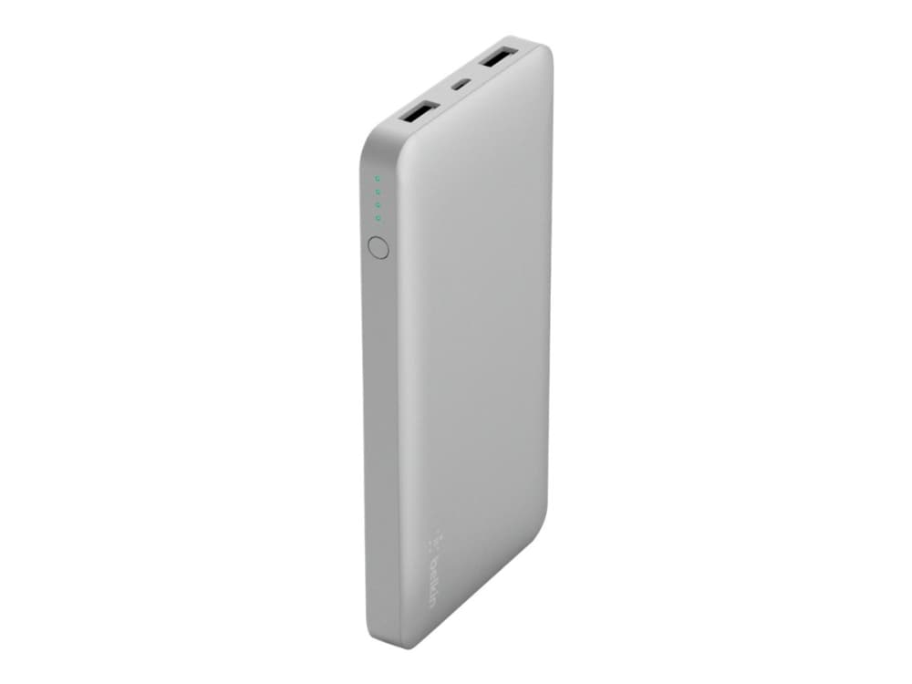 Belkin Pocket Power - Strømbank - 10000 mAh - 2.4 A - 2 utgangskontakter (USB) - på kabel: Micro-USB - sølv