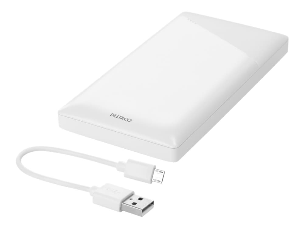 DELTACO PB-A1001 - Strömförsörjningsbank - 10000 mAh - 37 Wh - 10.5 Watt - 2.1 A - 2 utdatakontakter (USB) - vit