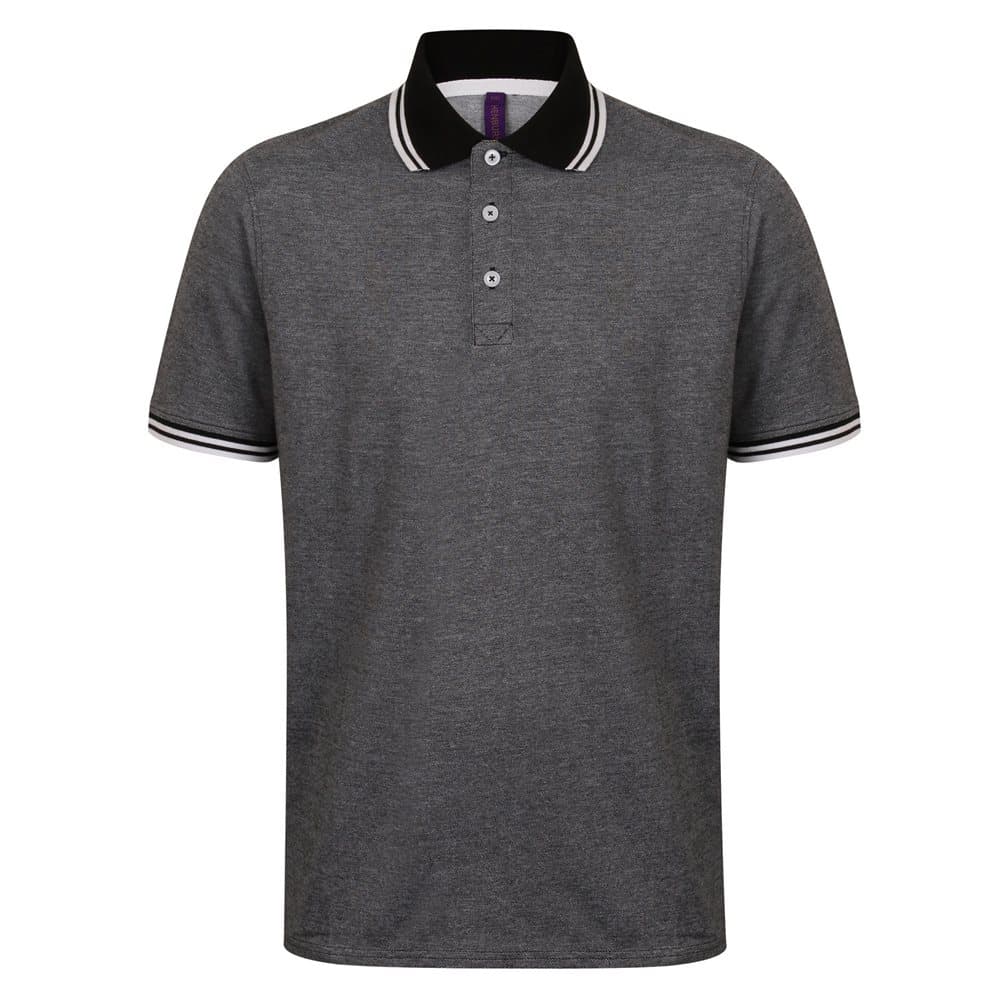 Henbury Mens Two-Tone Short Sleeve Piqué Tipped Polo Shirt
