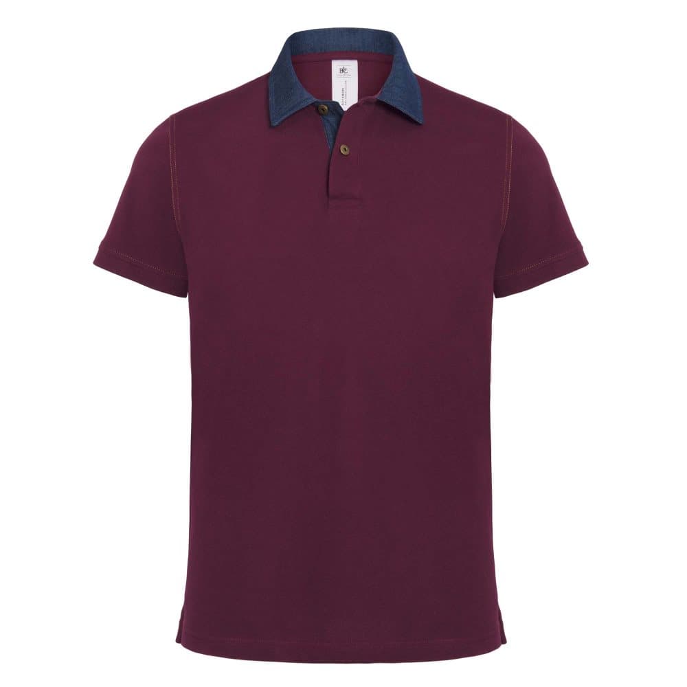 B&C Denim Herr framåt kortärmad poloskjorta