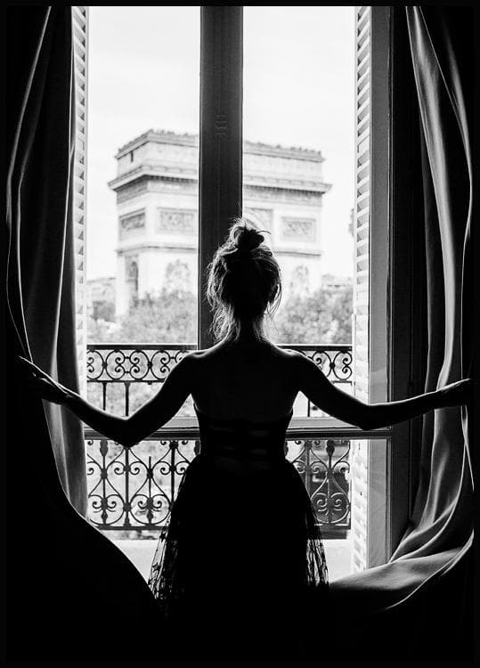 GIRL IN PARIS WINDOW POSTER