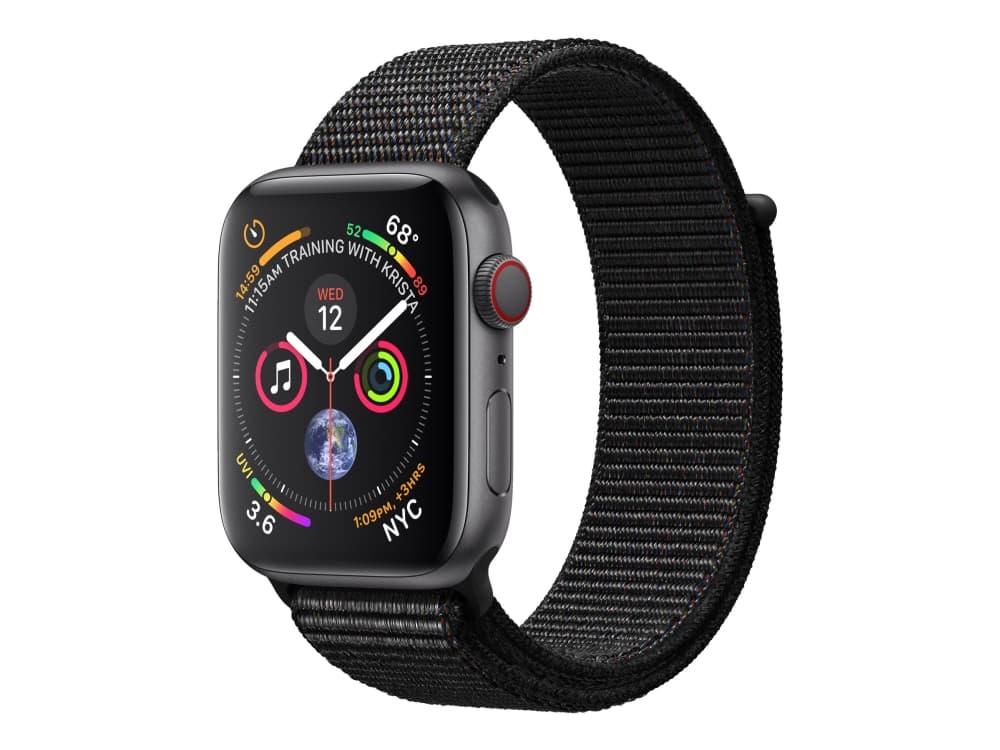 Apple Watch Series 4 (GPS + Cellular) - 40 mm - rymdgrå aluminium - smart klocka med sportögla - vävd nylon - svart - wrist size: 130-190 mm - 16 GB