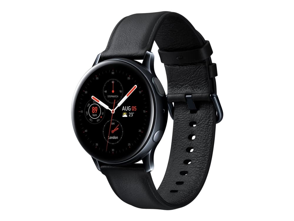 Samsung Galaxy Watch Active 2 - 40 mm - sort rustfrit stål - smart ur med bånd - læder - sort - display 1.2" - 4 GB - Wi-Fi, NFC, Bluetooth - 37 g (N