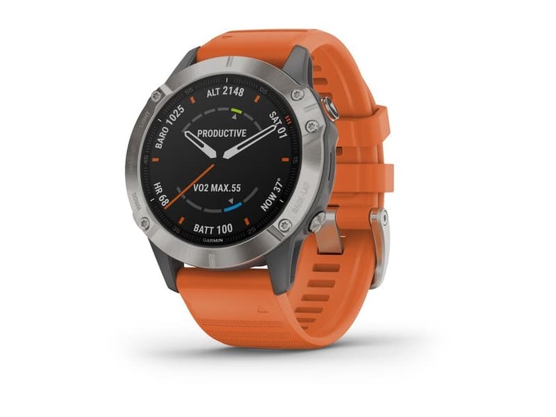 Garmin fenix 6 Sapphire - 47 mm - titan - sportsur med bånd - silikon - ember orange - display 1.3" - 32 GB - Bluetooth, Wi-Fi, ANT+ - 49 g