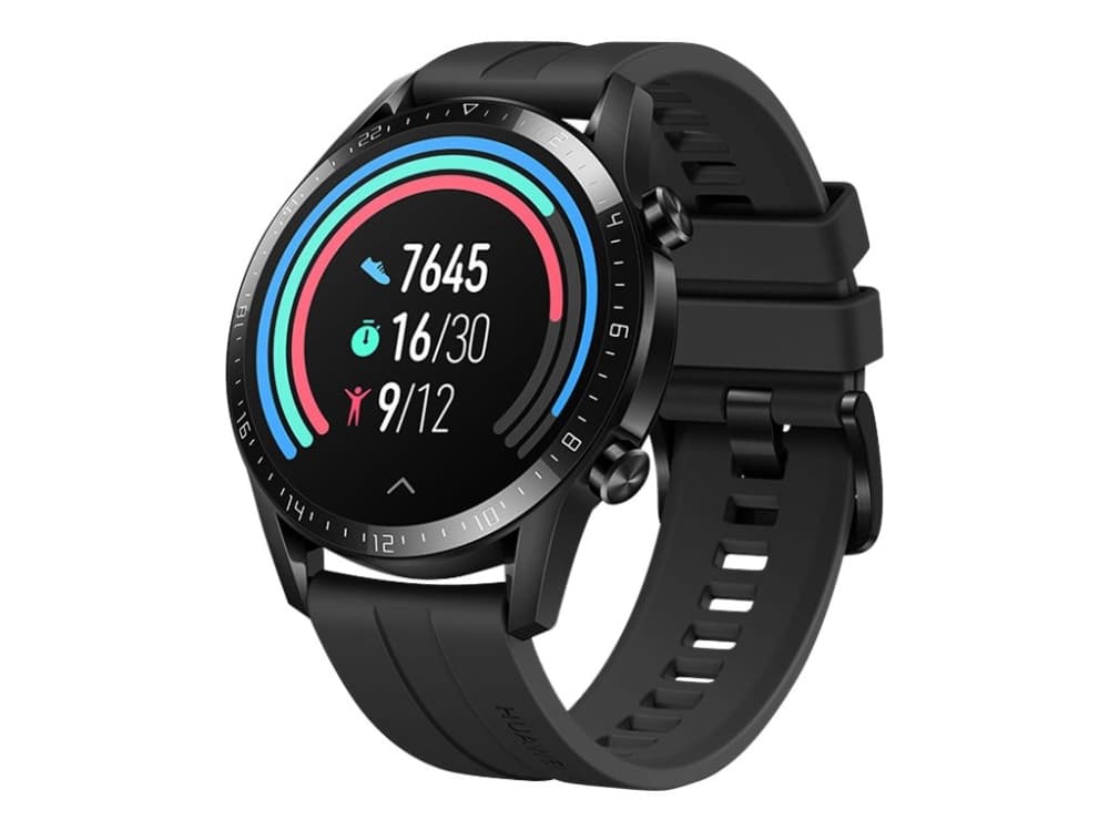 Huawei Watch GT 2 - Sport - 46 mm - sort rustfrit stål - smart ur med rem - fluoroelastomer - matsort - båndstørrelse 140-210 mm - display 1.39" - Bl