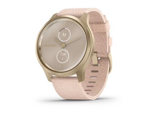 Bild av Garmin vívomove Style - 42 mm - ljus guldaluminium - smart klocka med band - vävd nylon - rodnande rosa - wrist size: 125-190 mm - Bluetooth, ANT+ -