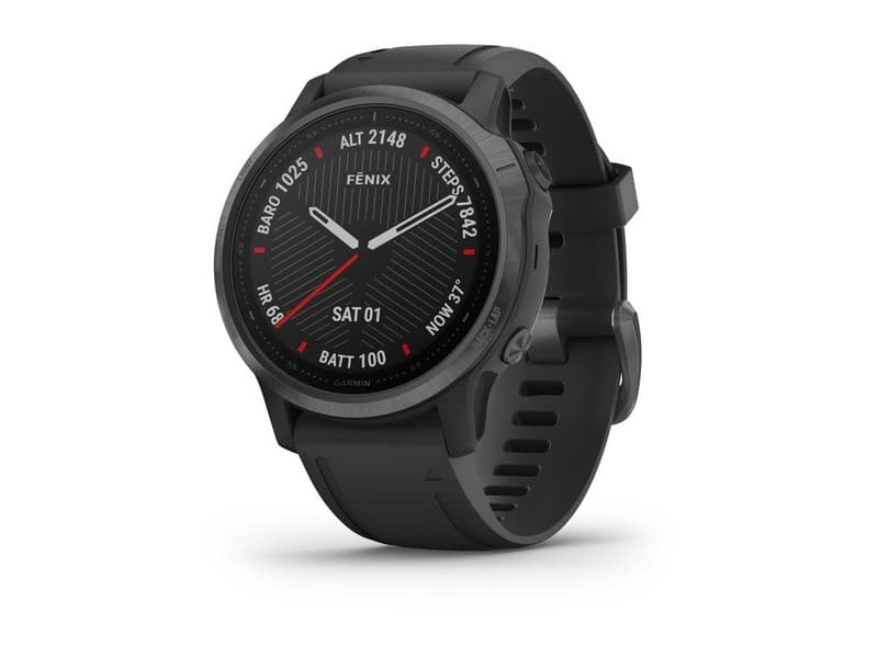 Garmin fenix 6S Sapphire - 42 mm - carbon gray DLC - sportsur med bånd - silikon - svart - display 1.2" - 32 GB - Bluetooth, Wi-Fi, ANT+ - 44 g