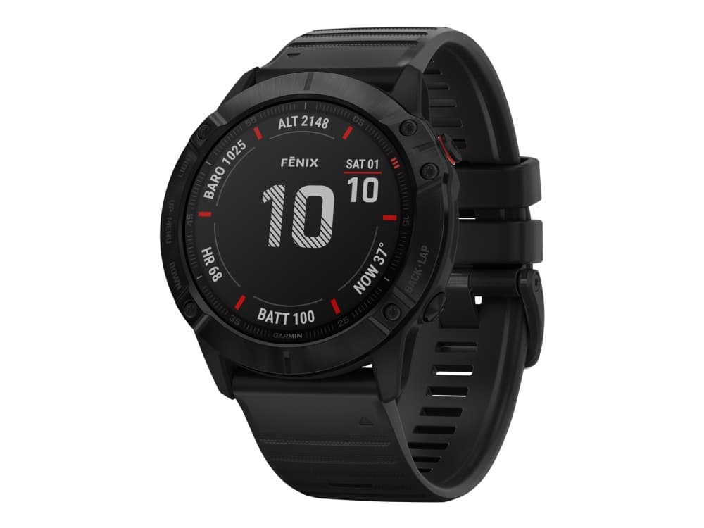 Garmin fenix 6X Pro - Svart - sportsur med bånd - silikon - svart - display 1.4" - 32 GB - Bluetooth, Wi-Fi, ANT+ - 66 g