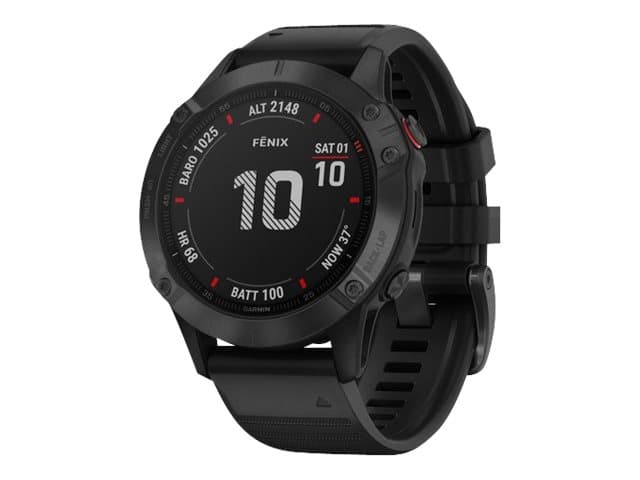 Garmin fenix 6 Pro - 47 mm - svart - sportklocka med band - silikon - svart - bandstorlek 125-208 mm - display 1.3" - 32 GB - Bluetooth, Wi-Fi, ANT+