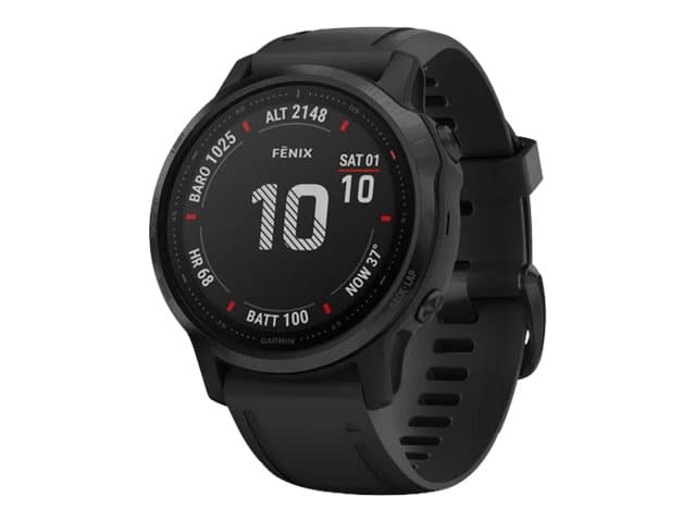 Garmin fenix 6S Pro - Svart - sportsur med bånd - silikon - svart - display 1.2" - 32 GB - Bluetooth, Wi-Fi, ANT+ - 44 g