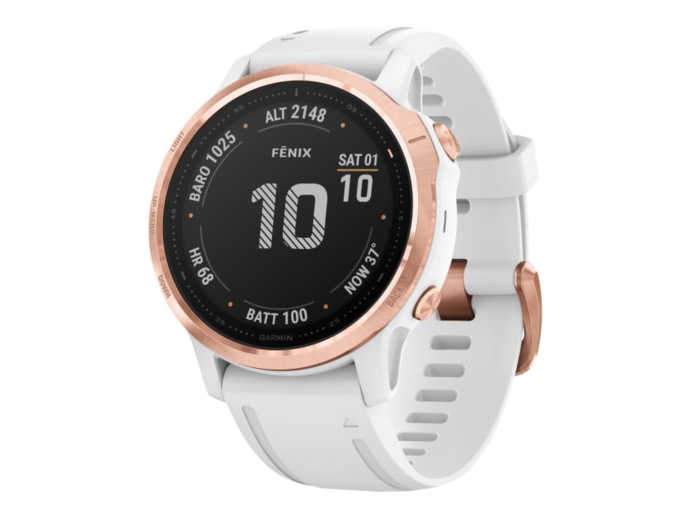 Garmin fenix 6S Pro - Rosagyllen tone - sportsur med bånd - silikon - hvit - display 1.2" - 32 GB - Bluetooth, Wi-Fi, ANT+ - 44 g