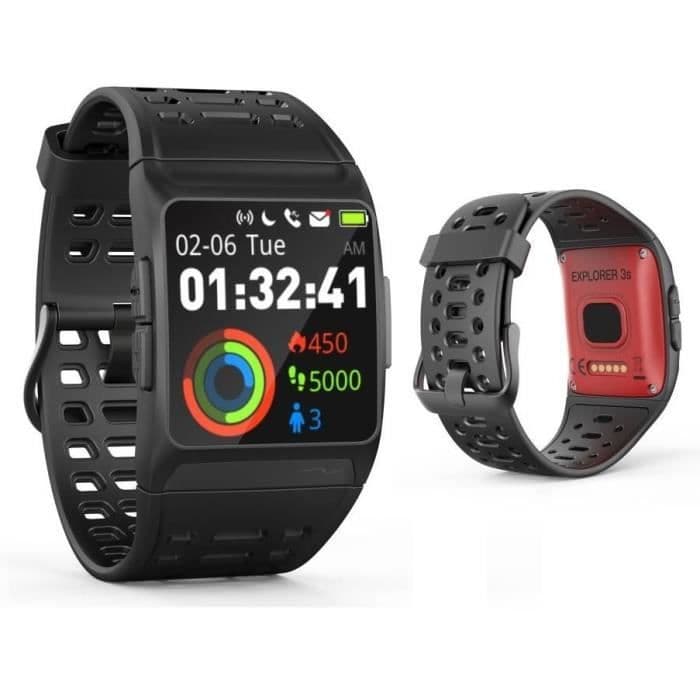 WEE PLUG Explorer 3s tilsluttet ur - GPS - Cardio - Bluetooth - Multisports - IP68 - Sort / rød