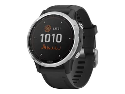 Garmin fenix 6S Solar - 42 mm - sølvfarget - sportsur med bånd - silikon - svart - håndleddstørrelse: 108-182 mm - display 1.2" - 64 MB - Bluetooth,
