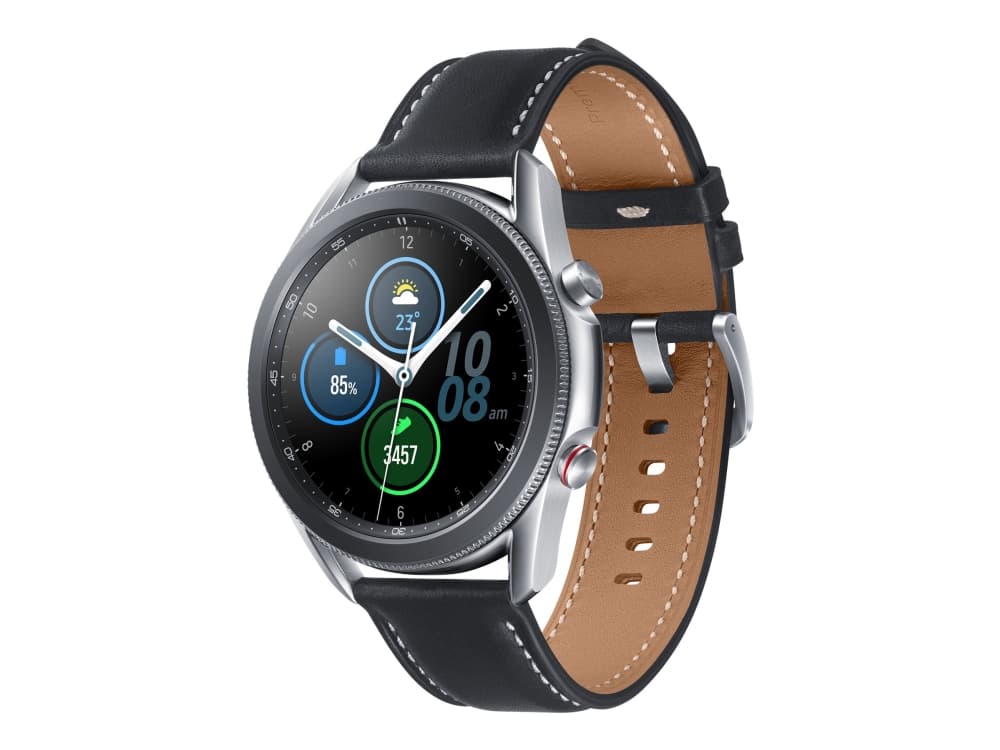 Samsung Galaxy Watch 3 - 45 mm - mystic silver - smart ur med bånd - læder - display 1.4" - 8 GB - 4.3 GB - Wi-Fi, LTE, NFC, Bluetooth - 4G - 53.8 g