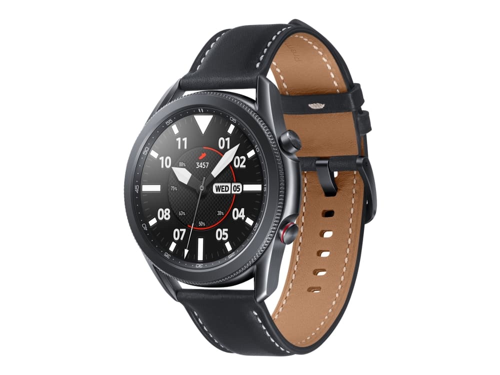 Samsung Galaxy Watch 3 - 45 mm - mystic black - smart ur med bånd - læder - display 1.4" - 8 GB - 4.3 GB - Wi-Fi, LTE, NFC, Bluetooth - 4G - 53.8 g (