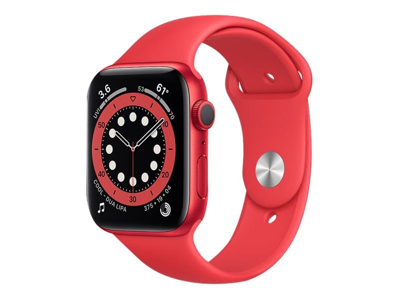 Apple Watch Series 6 (GPS) - (PRODUCT) RED - 44 mm - röd aluminium - smart klocka med sportband - fluoroelastomer - röd - bandstorlek: S/M/L - 32 GB