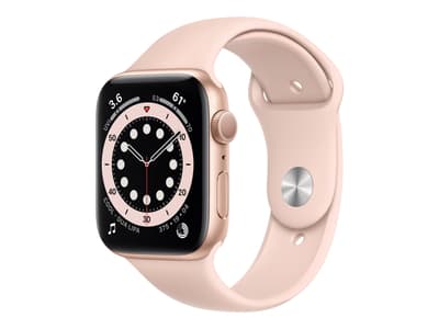 Apple Watch Series 6 (GPS) - 44 mm - gullaluminium - smartklokke med sportsbånd - fluorelastomer - rosa sand - båndbredde: S/M/L - 32 GB - Wi-Fi, Blu