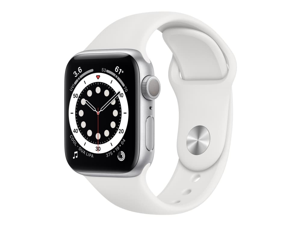 Apple Watch Series 6 (GPS) - 40 mm - silveraluminium - smart klocka med sportband - fluoroelastomer - vit - bandstorlek: S/M/L - 32 GB - Wi-Fi, Bluet