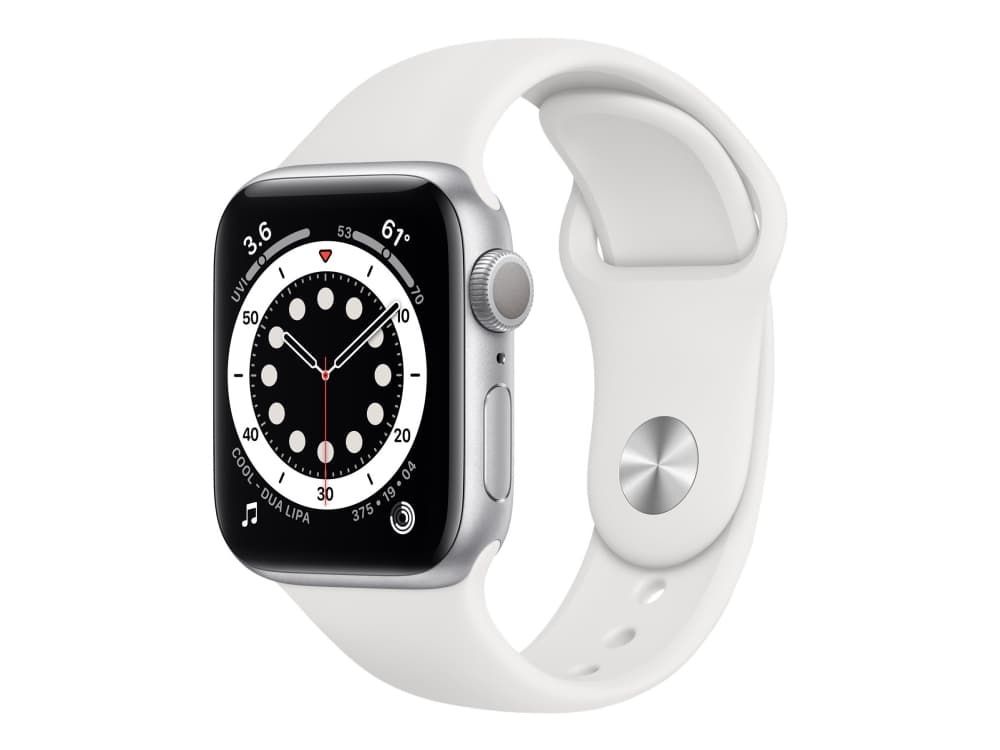 Apple Watch Series 6 (GPS + Cellular) - 40 mm - sølvaluminium - smartklokke med sportsbånd - fluorelastomer - hvit - båndbredde: S/M/L - 32 GB - Wi-F