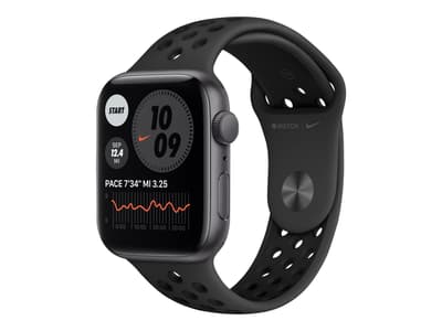 Apple Watch Nike SE (GPS) - 44 mm - rymdgrå aluminium - smart klocka med Nike sportband - fluoroelastomer - antracit/svart - bandstorlek: S/M/L - 32