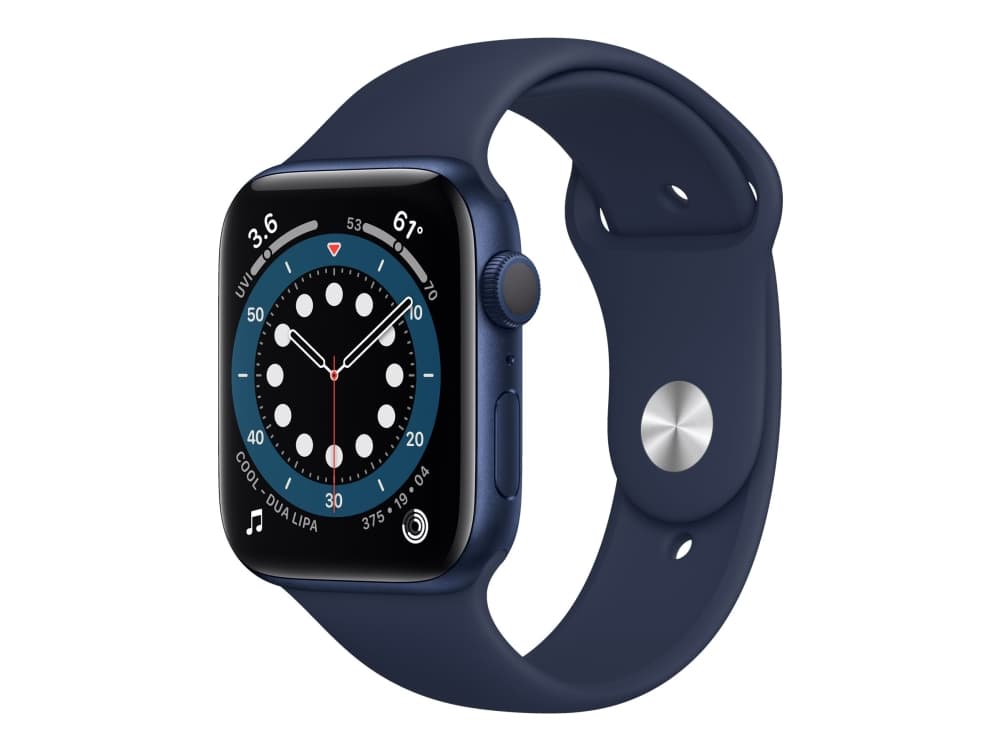 Apple Watch Series 6 (GPS + Mobiltelefoni) - 44 mm - blå aluminium - smart klocka med sportarmband - fluoroelastomer - djupt marinblått - bandstorlek
