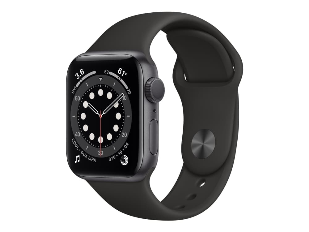 Apple Watch Series 6 (GPS) - 40 mm - rymdgrå aluminium - smart klocka med sportband - fluoroelastomer - svart - bandstorlek: S/M/L - 32 GB - Wi-Fi, B