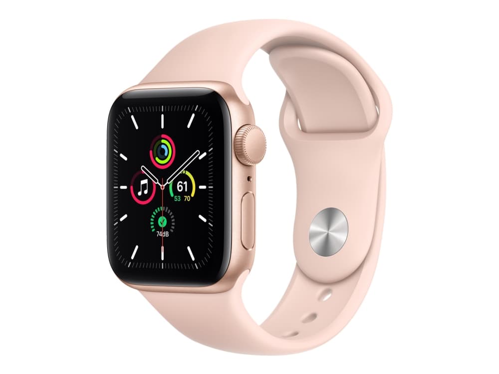 Apple Watch SE (GPS) - 40 mm - guldaluminium - smart klocka med sportband - fluoroelastomer - rosa sand - band size: S/M/L - 32 GB - Wi-Fi, Bluetooth