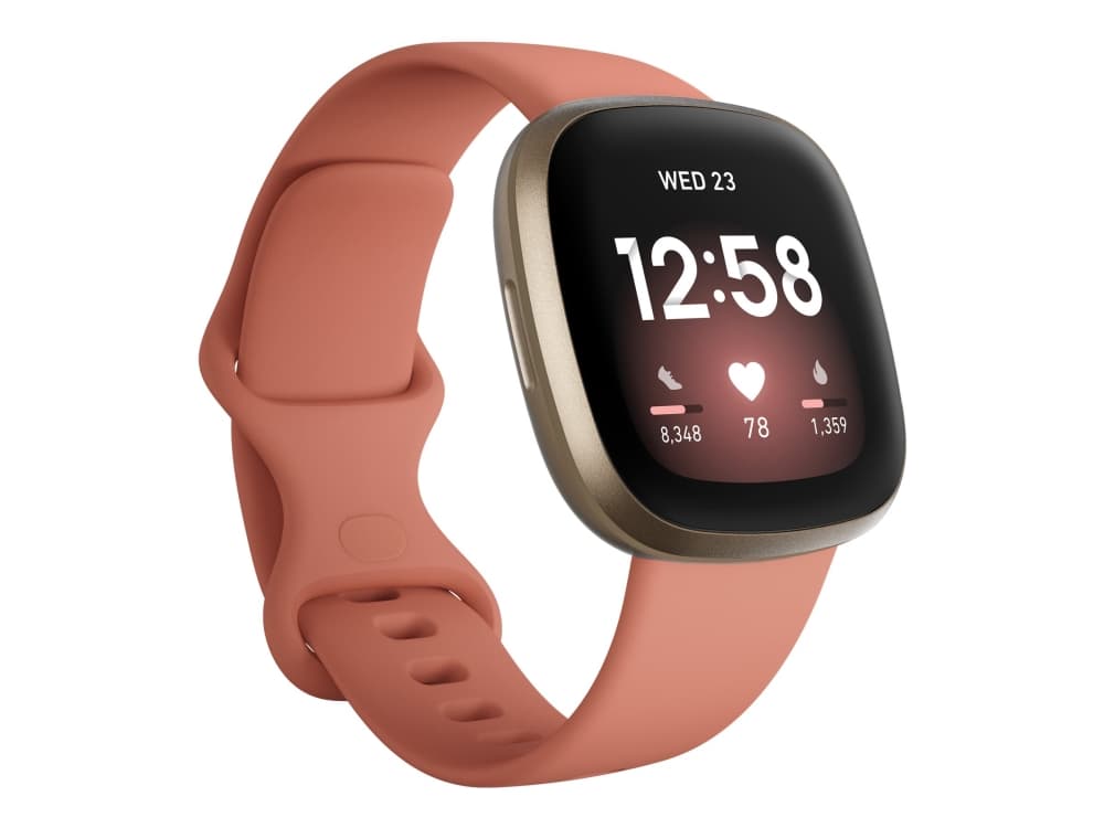 Fitbit Versa 3 - Bløt gullaluminium - smartklokke med bånd - silikon - rosa leire - band size: S/L - Wi-Fi, NFC, Bluetooth