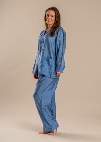 Sidenpyjamas, jeansblå
