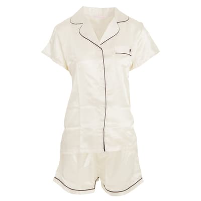 Forever Dreaming Womens/Ladies Luxury Satin Short Sleeve Top And Shorts Pyjama Set