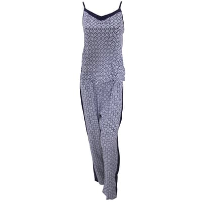 Womens/Ladies Flower And Circle Pattern Nightwear Strappy Vest Top And Trousers Pyjama Set