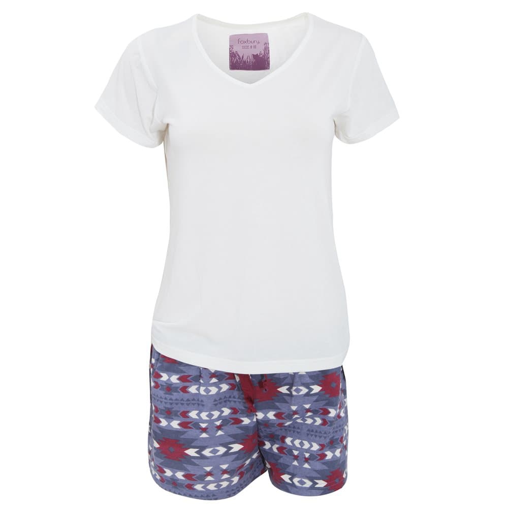 Foxbury Kvinnor / damer kortärmad topp & Aztec print shorts pyjamas / nattkläder set