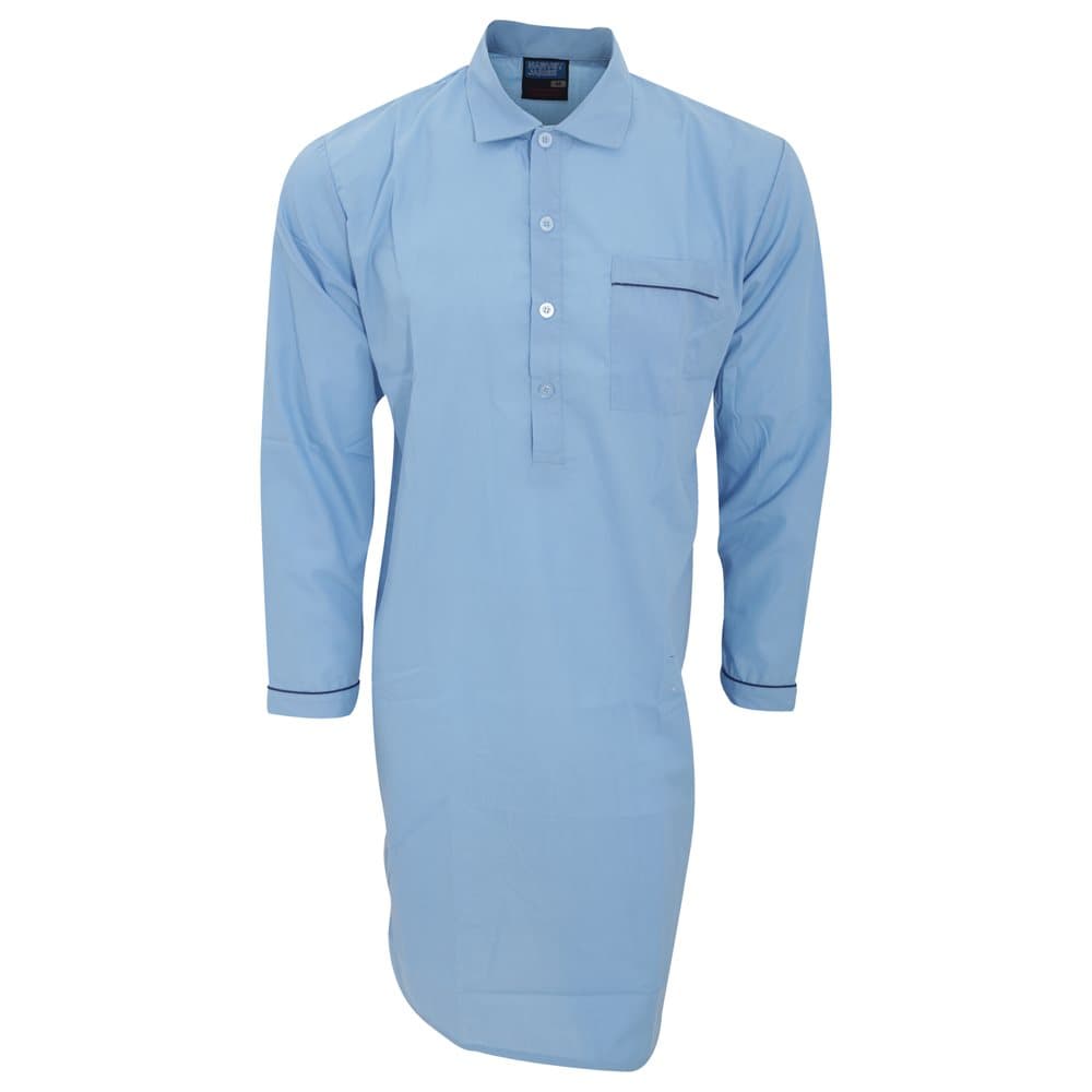 Mens Plain Long Sleeved Woven Pyjama Nightshirt