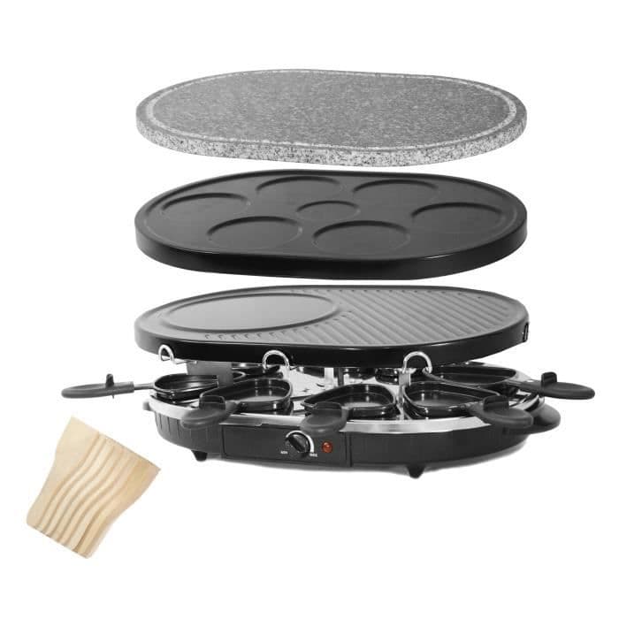 CONTINENTAL EDISON RPC8PERS 3 in 1 raclette-grilli 8 hengelle - musta