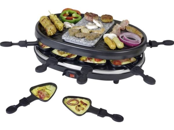 TKG Team Kalorik TKG RAC 1003 Raclette 8 pander, kabelbundet, med grillsten, Multifunktion Sort