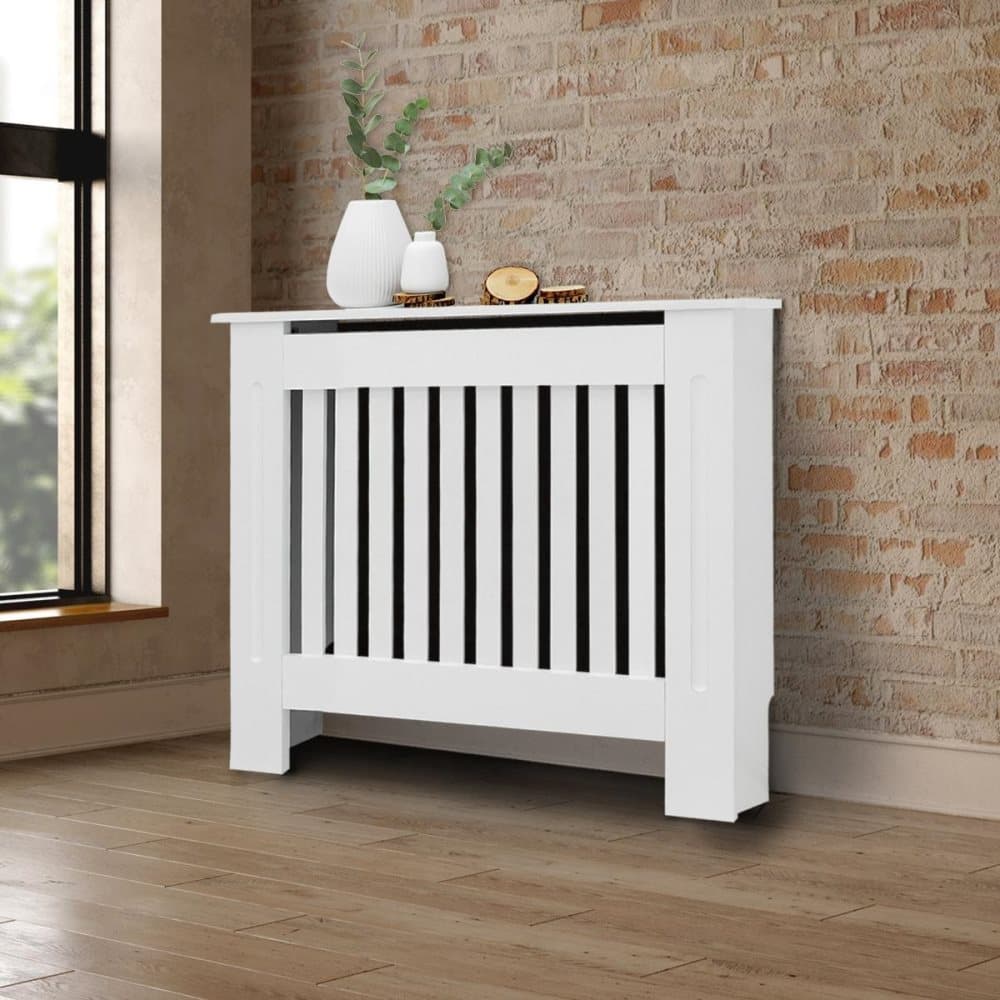 ECD Germany radiatorbeklädnad lantlig stil 78x19x82 cm vitlackerad MDF för sovrumsvardagsrum - uppvärmningsklädnad kylaröverdrag värmeöverdrag värme