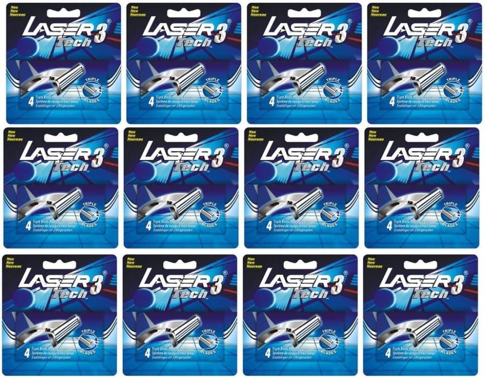 48 Razor Blade cardridges for Laser Tech3, Lubricating Strip with Aloe, Fits with Gillette Sensor 3 razor