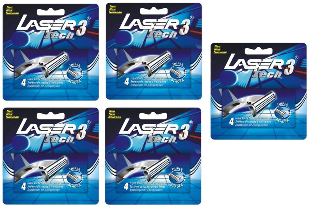 20 Razor Blade cardridges for Laser Tech3, Lubricating Strip with Aloe, Fits with Gillette Sensor 3 razor