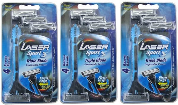Rakhyvlar 12-pack Laser Sport, 3-bladig hyvel för män, killar