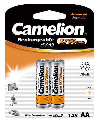 Bild av 2st laddningsbara AA batterier Camelion NiMH 2700mAh laddningsbart batteri