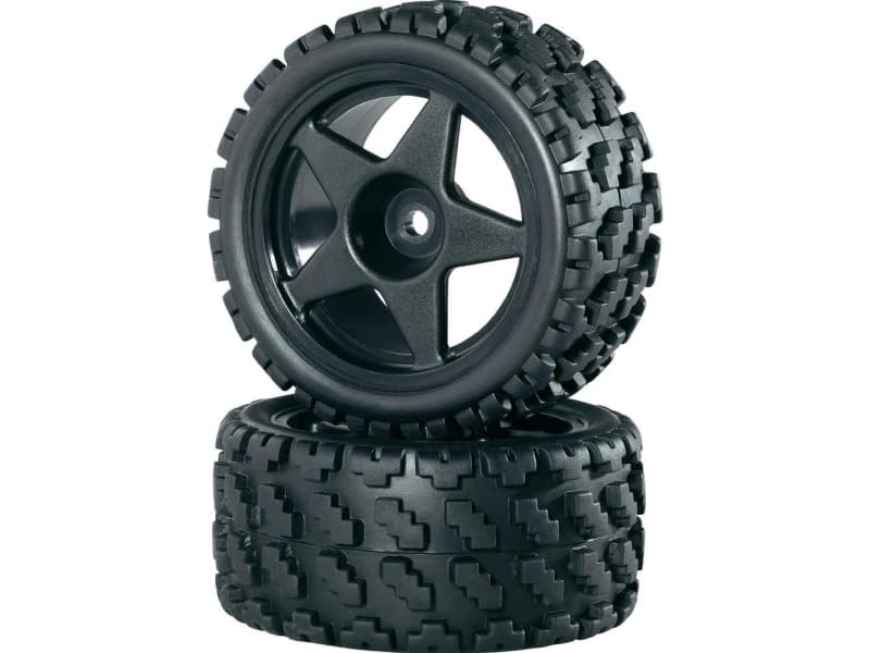 Komplette hjul 1:10 Reely Buggy Rally-block bred 5 eger Sort 2 stk