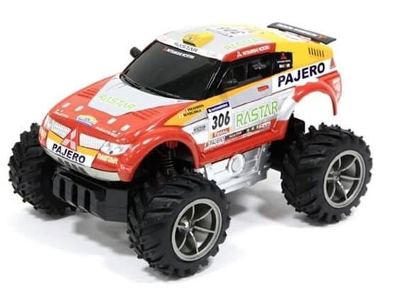 Rastar Pajero Evolution, Monstertruck, Elmotor, 1:18, Färdigmonterad (RTR), Röd, Gul, Mitsubishi Pajero Evolution