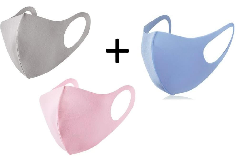 Tvättbar fashion mask 3-pack, beige, rosa & ljusblå munskydd