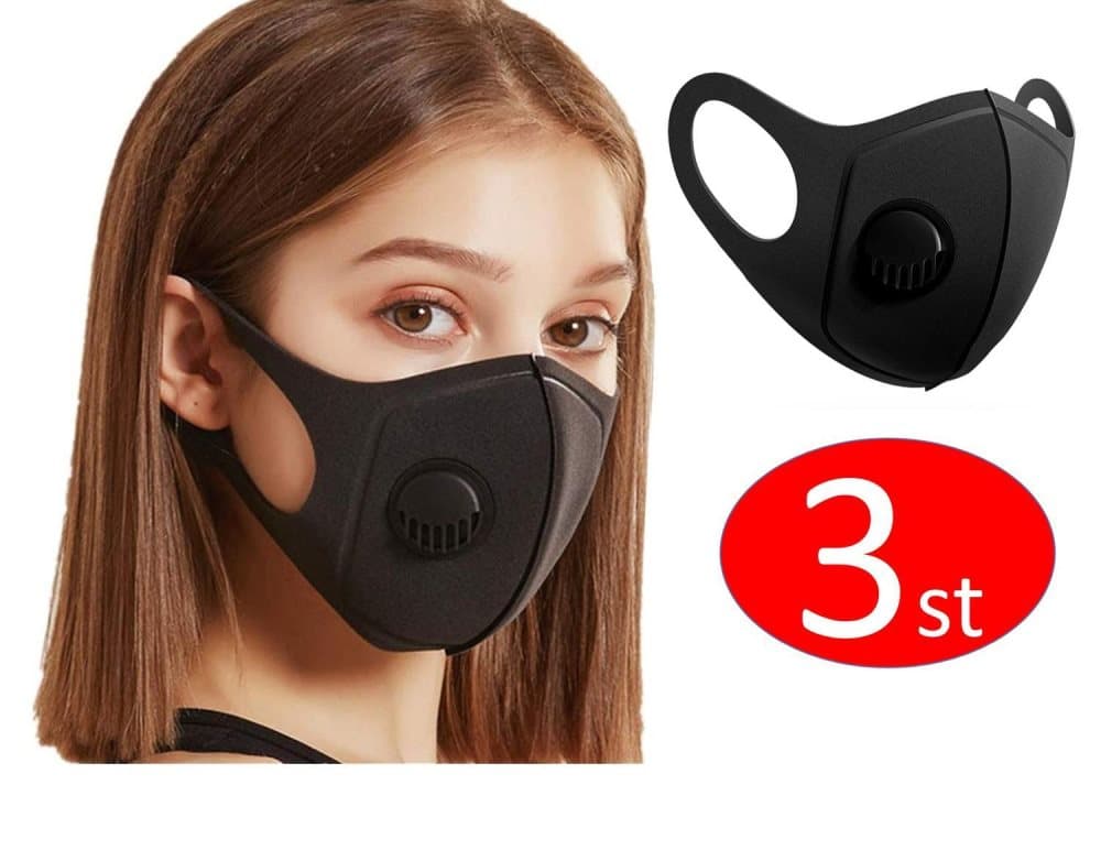 Tvättbara munskydd med ventil 3-pack