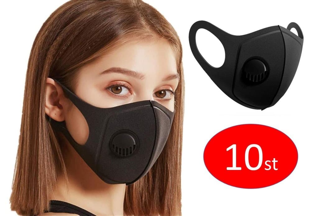 10-pack tvättbara munskydd med ventil