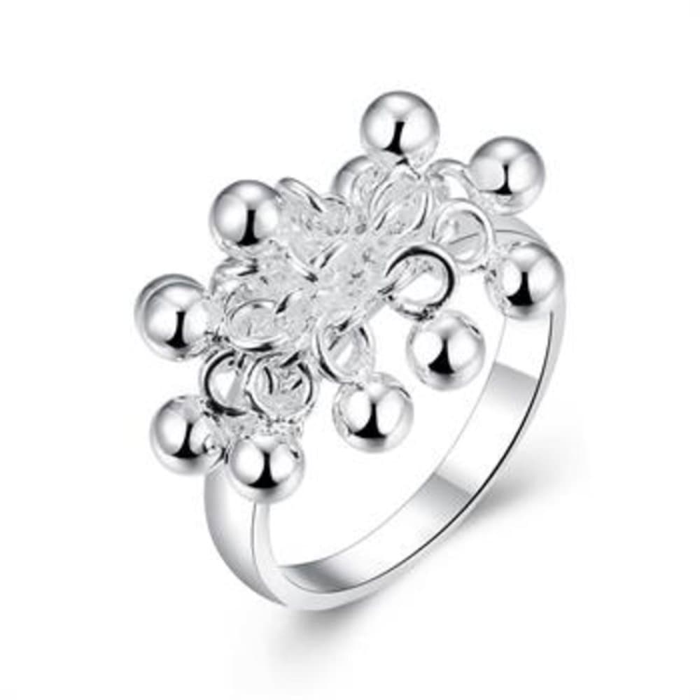 Silver Ring - Hängande Blanka Små Bollar / Kula / Pärla - Stl 18